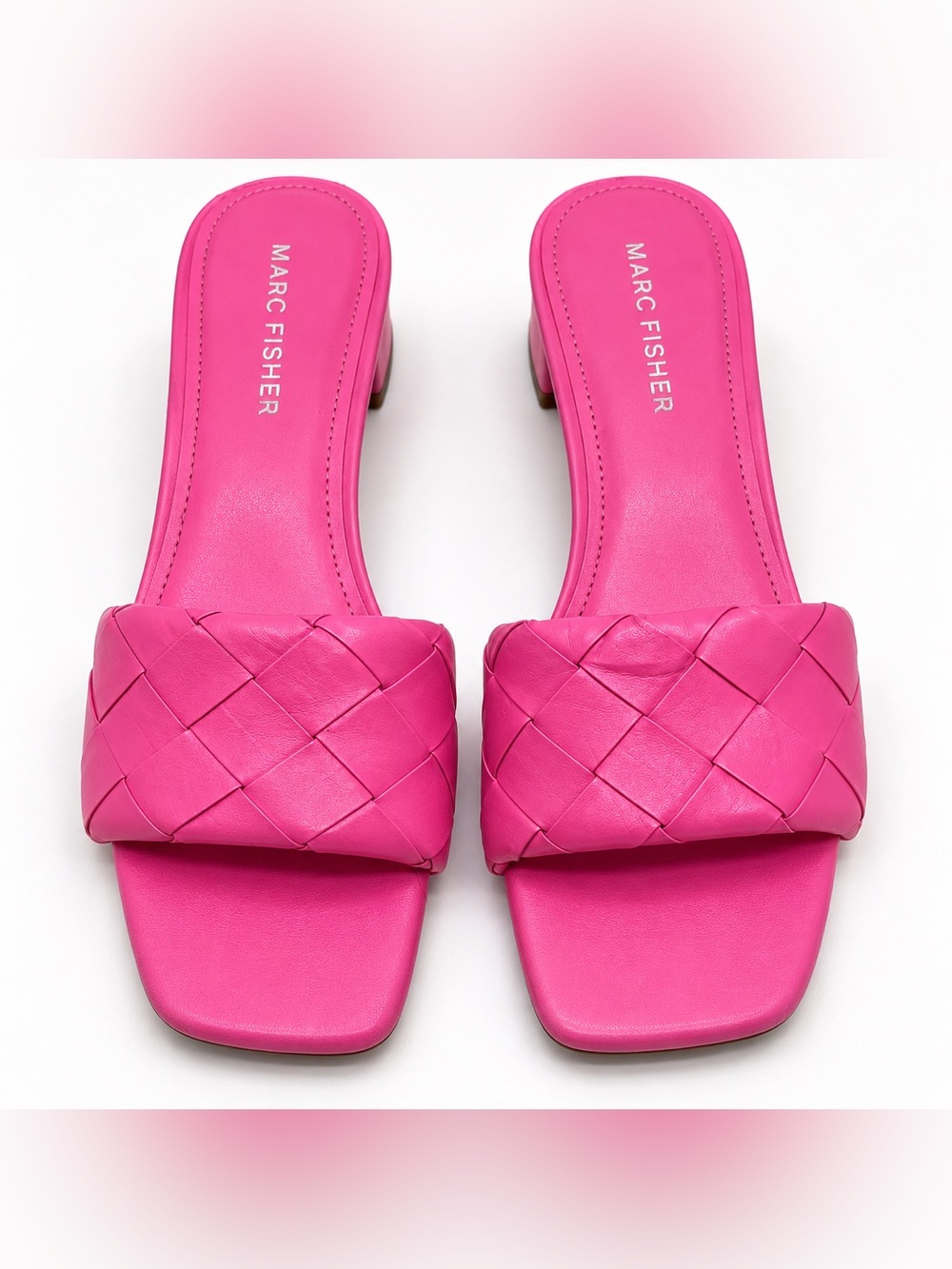 Marc Fisher Pink Woven Slide Sandals Square Toe Block Heel Barbiecore 7.5 Y2K - Picture 2 of 10